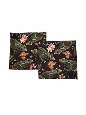 Pair of dark whimsy frog and butterfly throw pillow covers